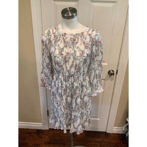 Anine Bing White Pleated Floral Print Half Sleeve Mini Dress, Size Small